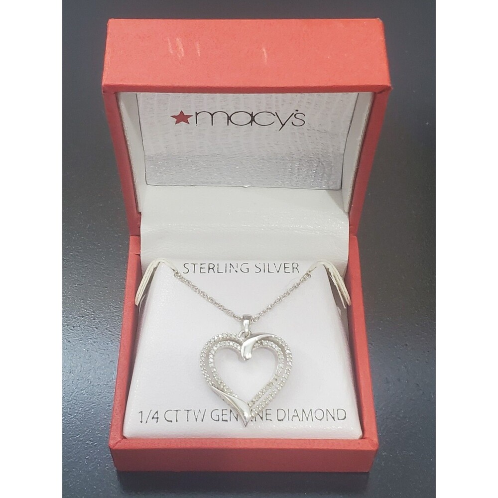 Macy’s Diamond Heart Charm on 17.5 Sterling Chain New In Box